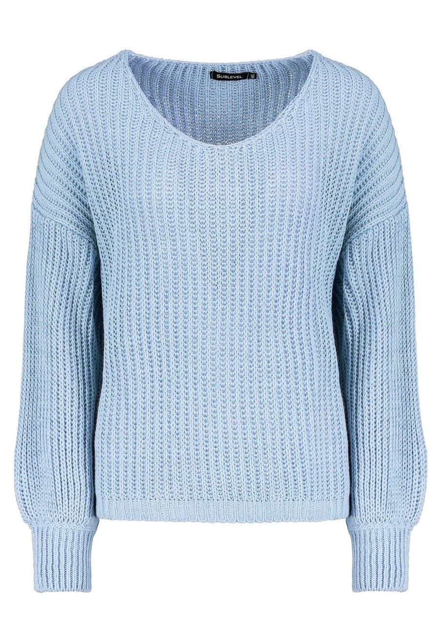 SUBLEVEL Strickpullover Aus Rippstrick Light Blue Pullover