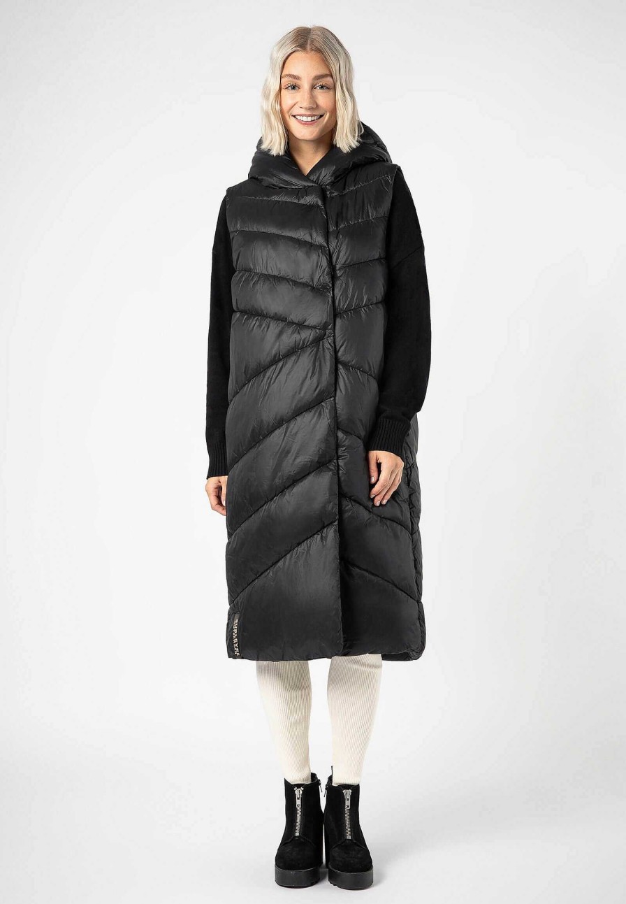 SUBLEVEL Lange Puffer Steppweste Black Beliebt