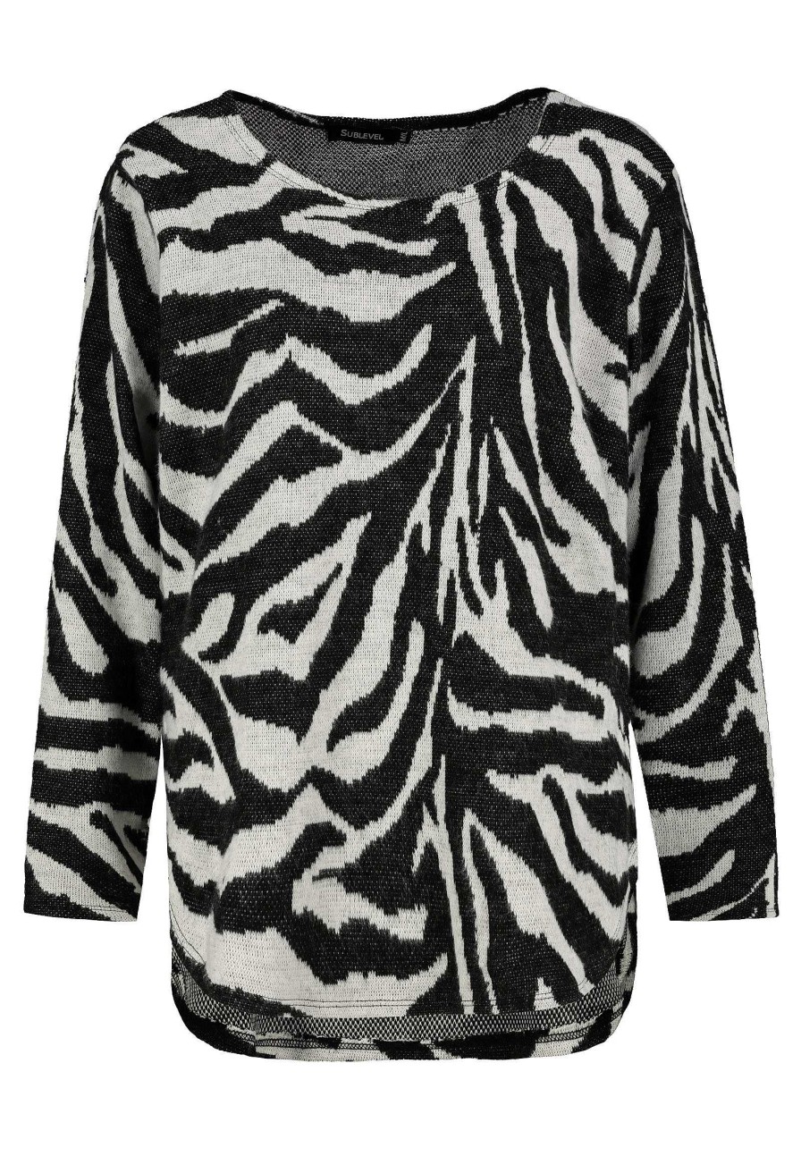 SUBLEVEL Strickpullover Zebra White Pullover