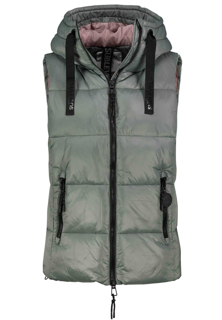 SUBLEVEL Kurze Puffer Steppweste Middle Green Beliebt