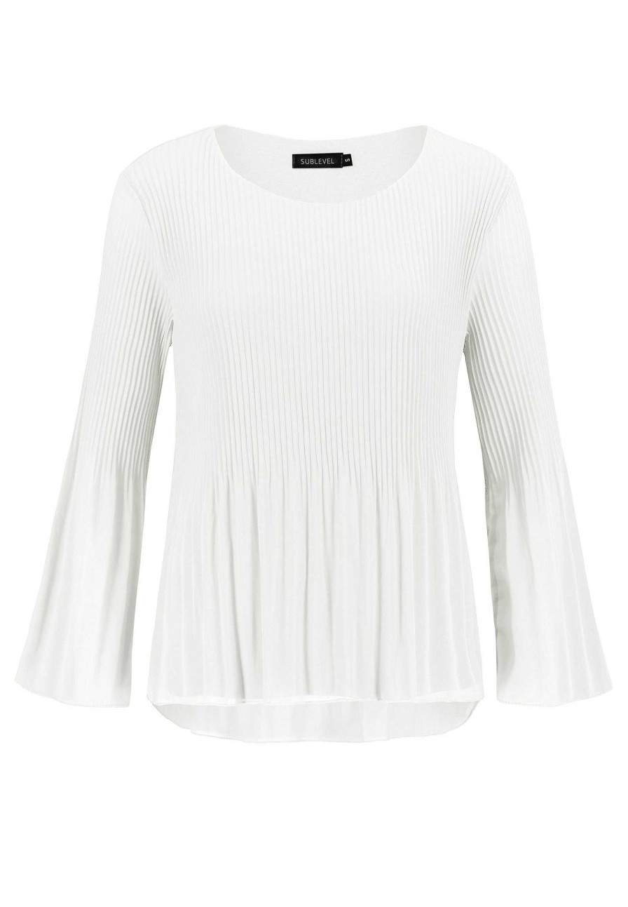 SUBLEVEL Plissee Bluse White Blusen