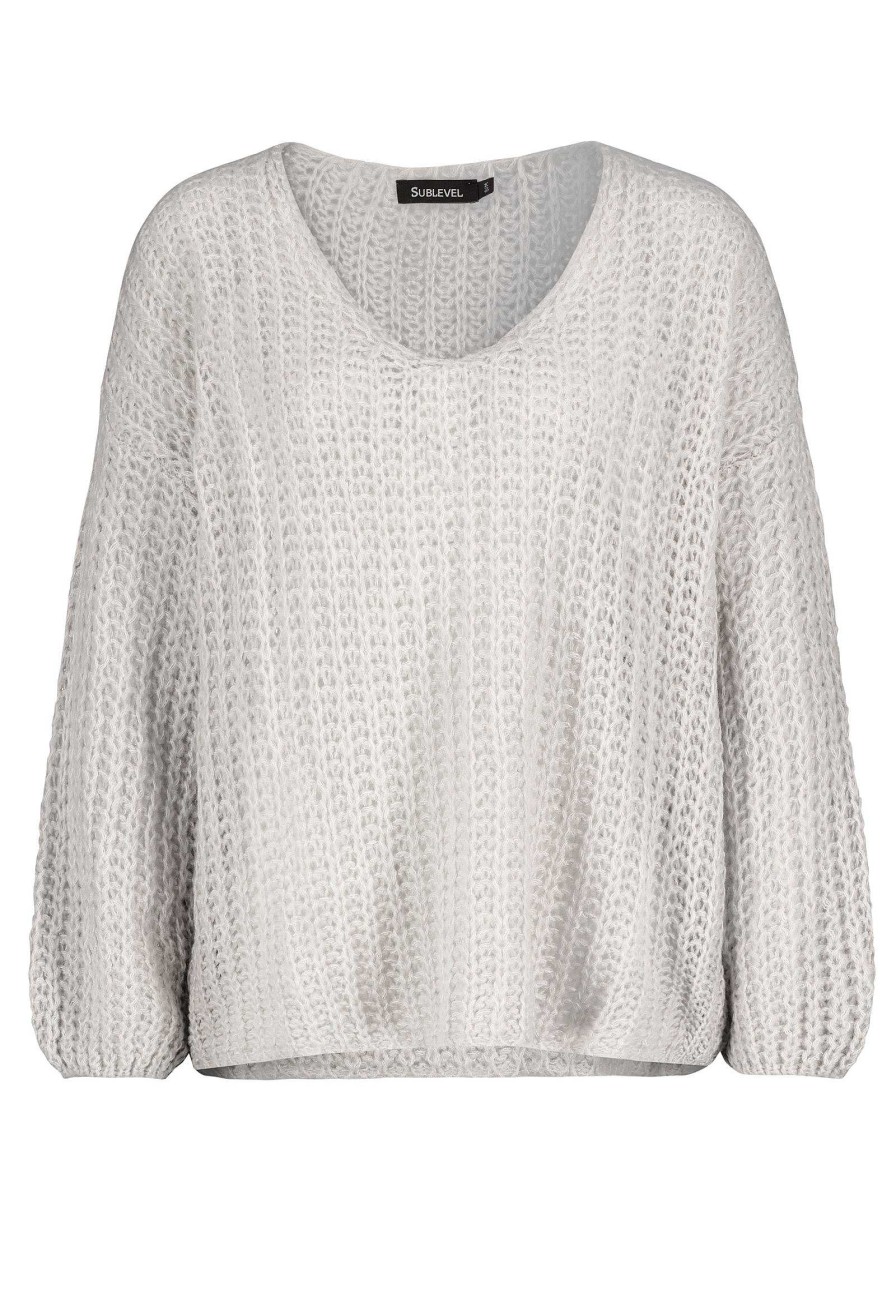 SUBLEVEL V-Ausschnitt Strickpullover Light Grey Pullover