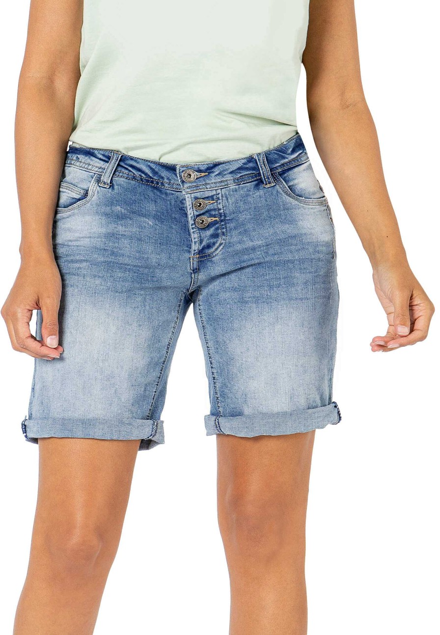 SUBLEVEL Damen Bermuda Mit Aufschlag Light Blue Shorts