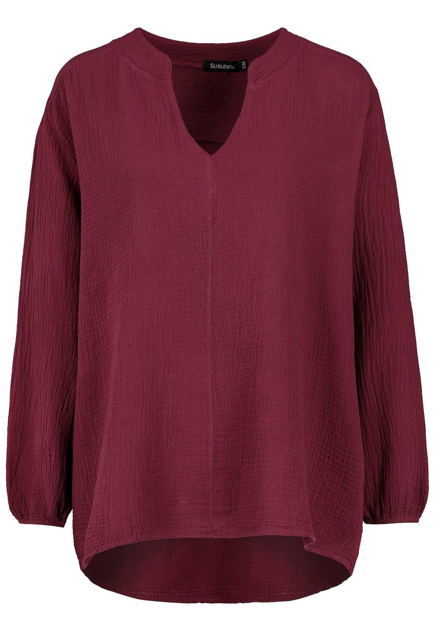 SUBLEVEL Musselin Bluse Mit V-Ausschnitt Red Beliebt