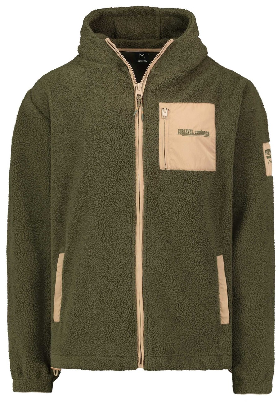 SUBLEVEL Outdoor Fleecejacke Mit Kapuze Dark Green Jacken