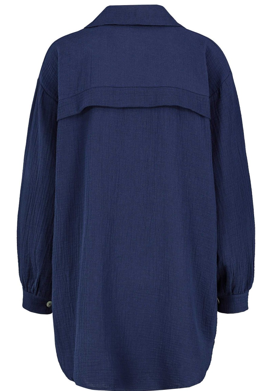 SUBLEVEL Musselin Long-Bluse Dark Blue Beliebt