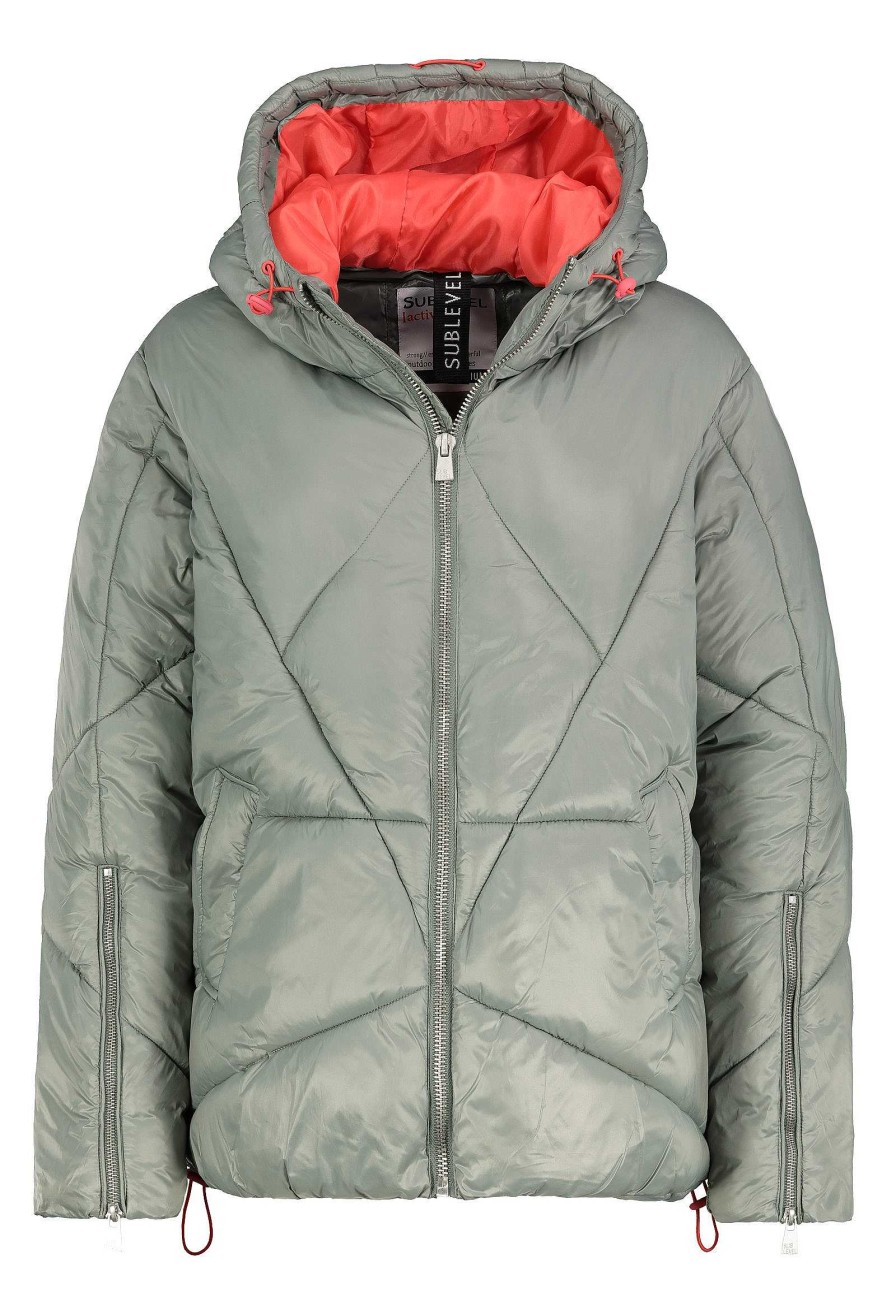 SUBLEVEL Winterjacke Weich Wattiert Middle Green Beliebt