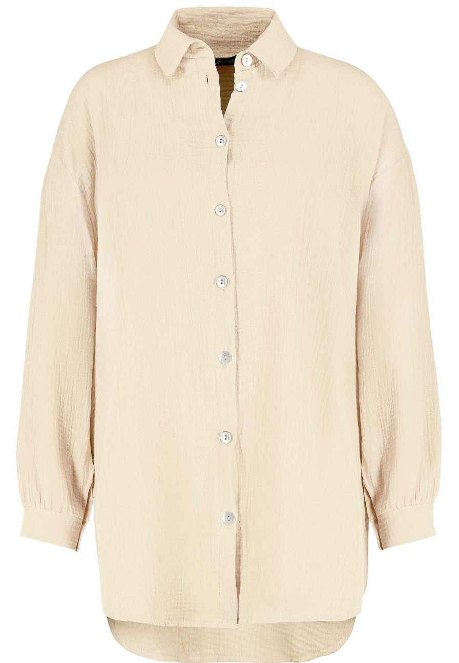 SUBLEVEL Musselin Long-Bluse Light Beige Blusen