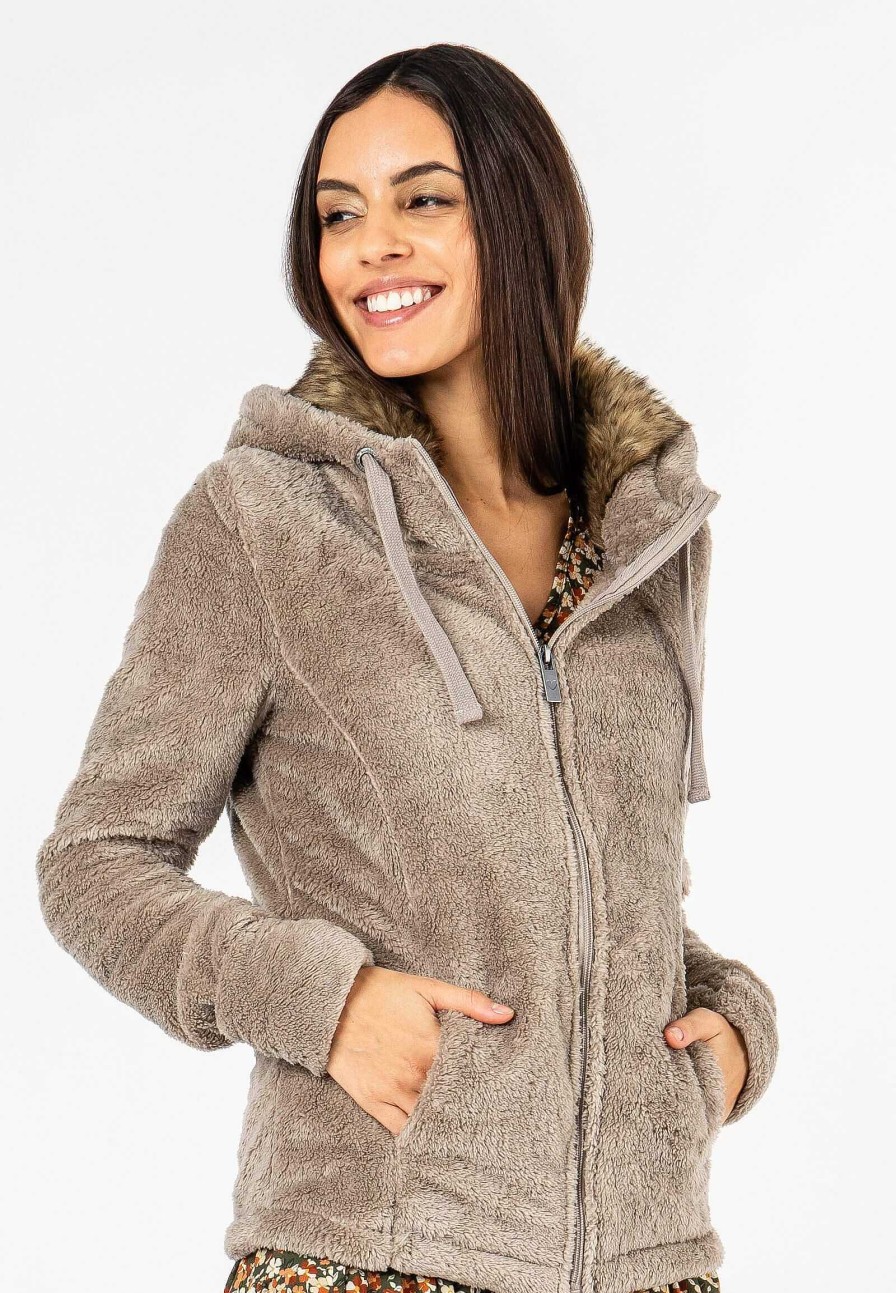 SUBLEVEL Damen Fleecejacke Kunstfell Light Brown Beliebt