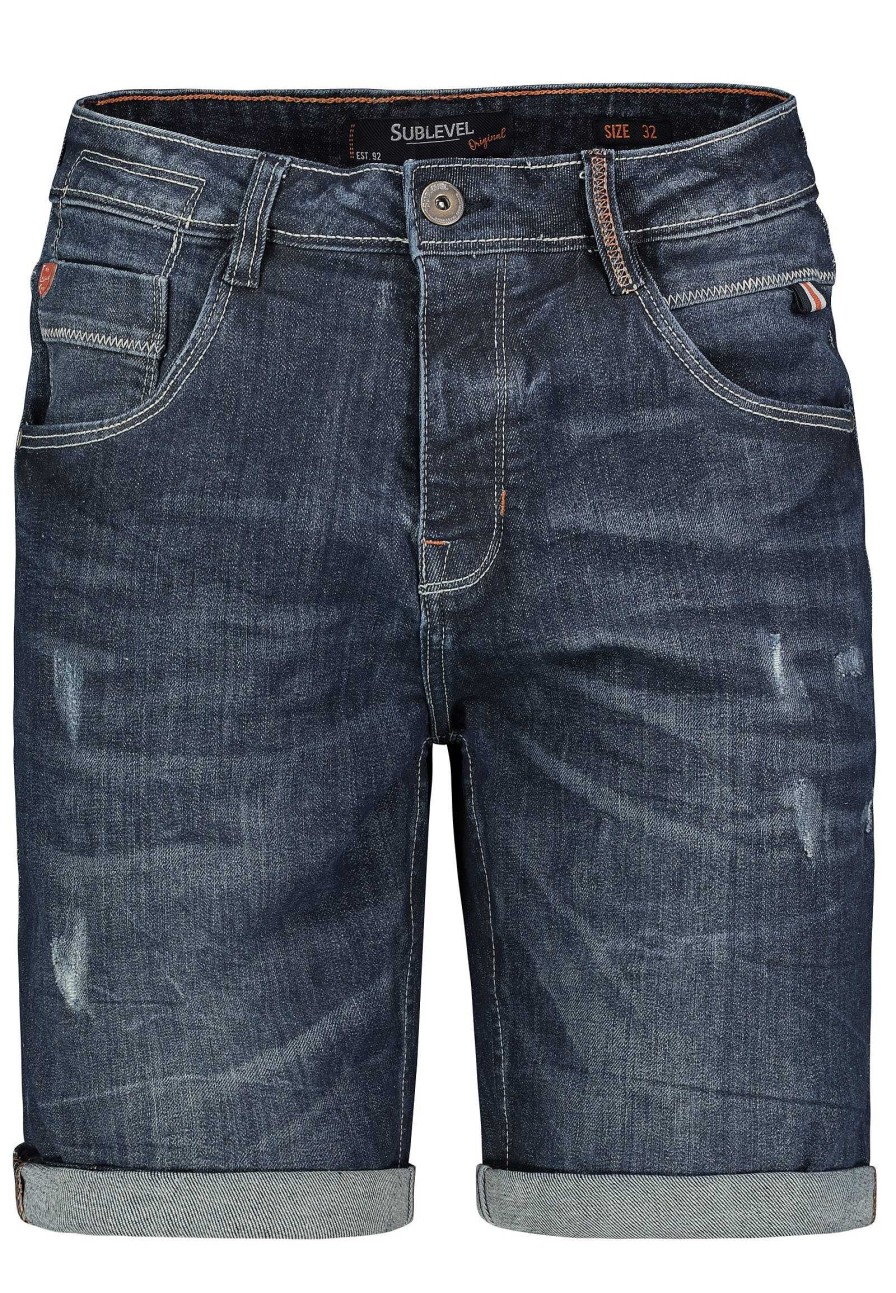 SUBLEVEL Kurze Jeanshose Used Look Dark Blue Shorts