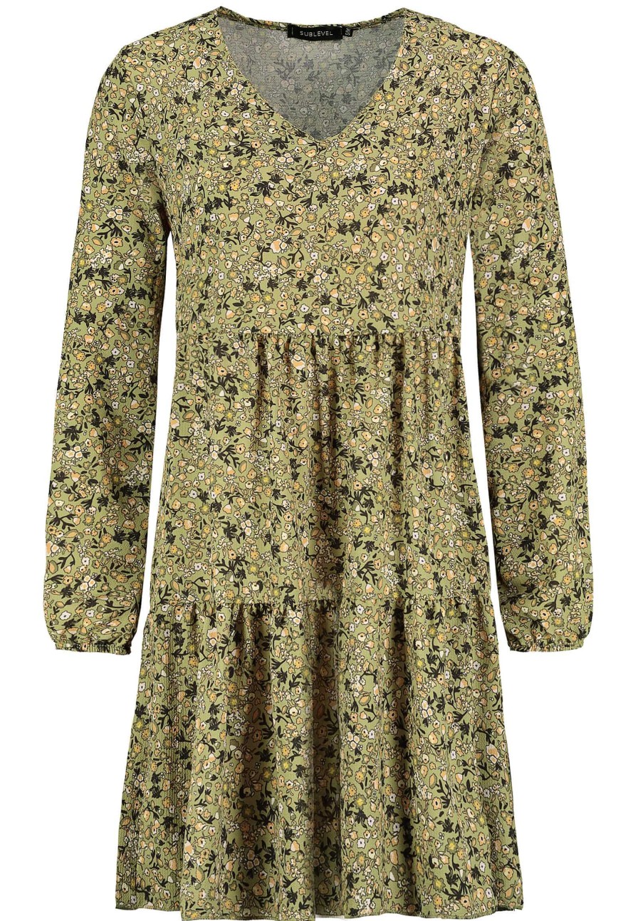 SUBLEVEL Kleid Mit Blumenprint Light Green Kleider