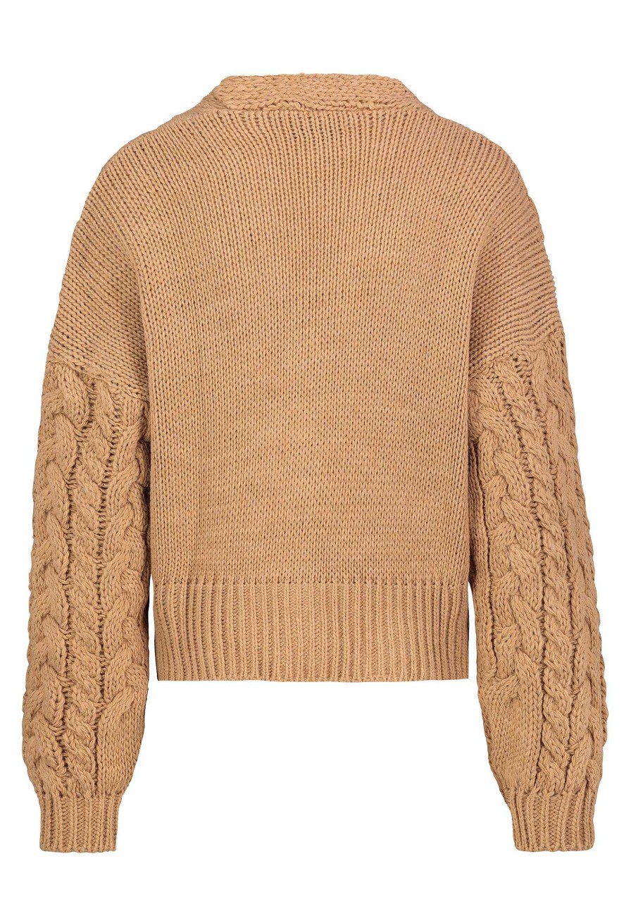 SUBLEVEL Kurzer Grobstrick Cardigan Brown Pullover