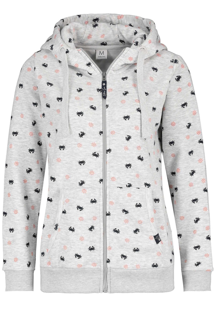 SUBLEVEL Sweatjacke Mit Print Light Grey Pullover