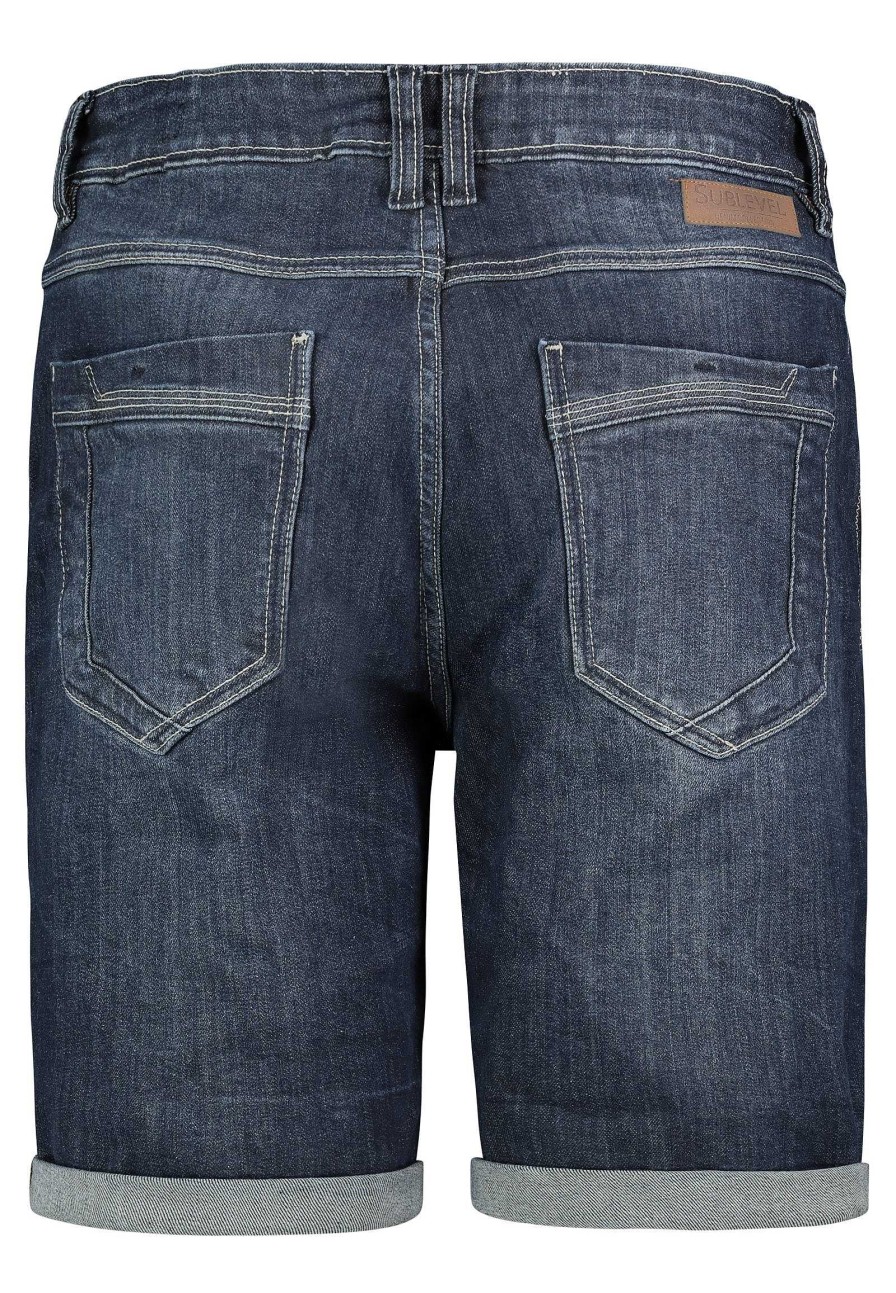 SUBLEVEL Kurze Jeanshose Used Look Dark Blue Shorts