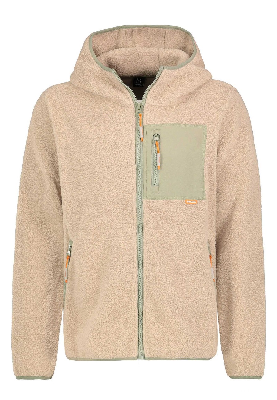 SUBLEVEL Teddy Fleecejacke Mit Kapuze Light Beige Beliebt