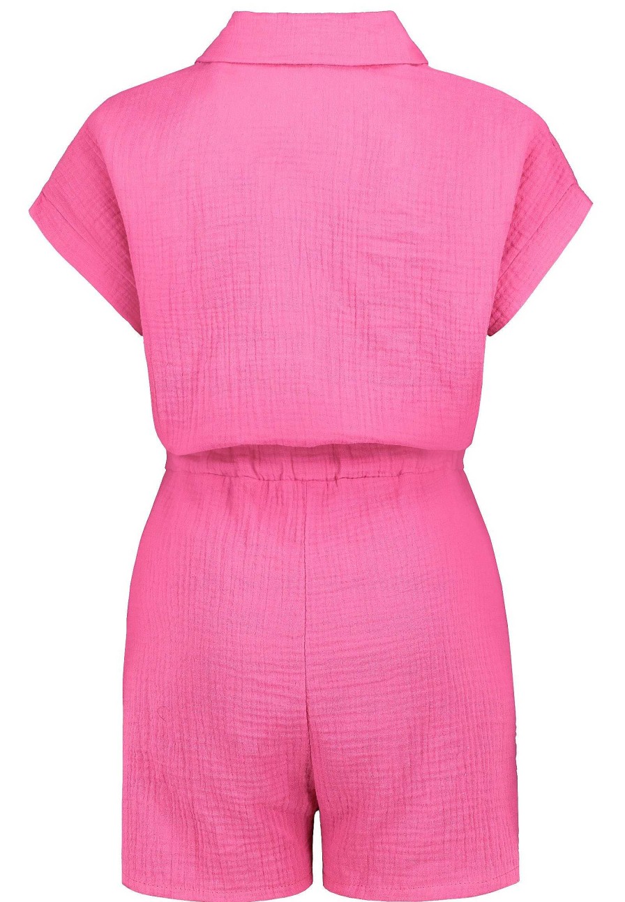 SUBLEVEL Kurzer Musselin Jumpsuit Pink Kleider