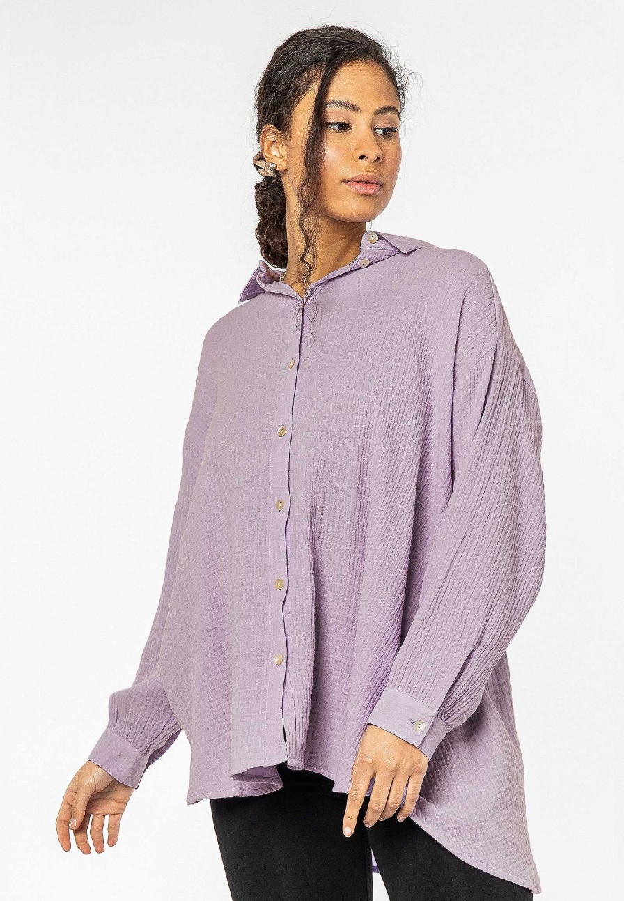 SUBLEVEL Musselin Long-Bluse Purple Blusen