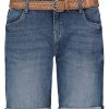 SUBLEVEL Denim Bermudas Mit Flechtgurtel Middle Blue Shorts