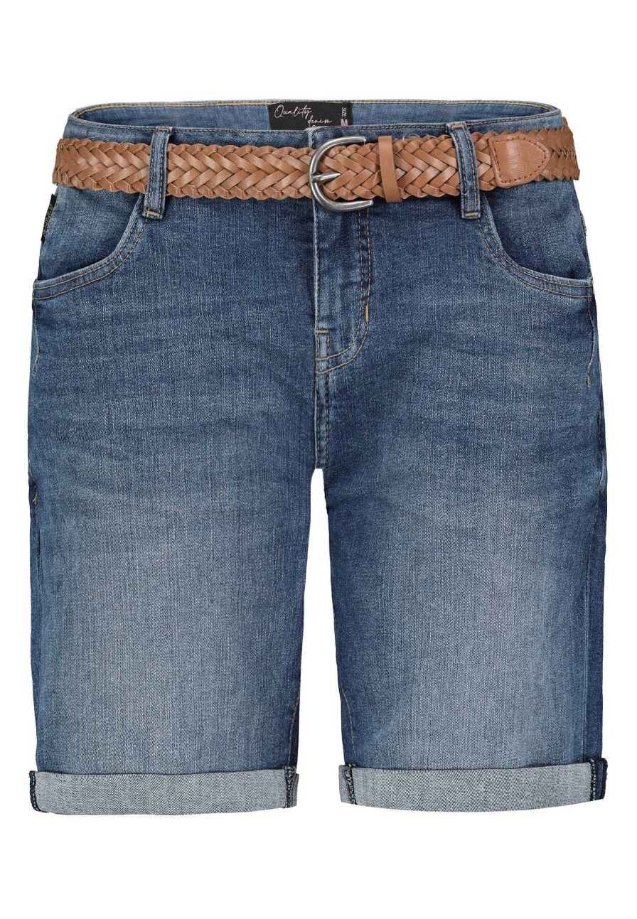 SUBLEVEL Denim Bermudas Mit Flechtgurtel Middle Blue Shorts