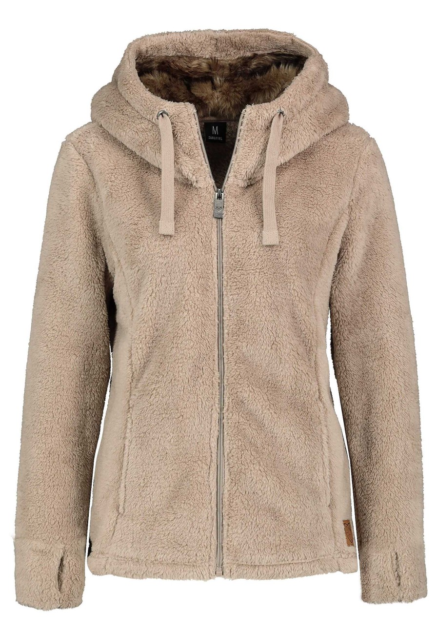 SUBLEVEL Damen Fleecejacke Mit Kunstfell Light Brown Jacken