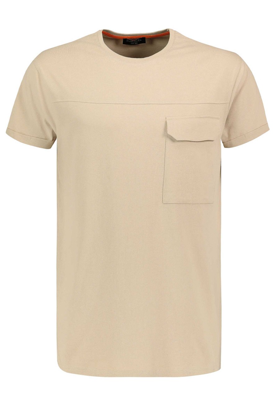 SUBLEVEL Rundhalsshirt Mit Brusttasche Beige Shirts