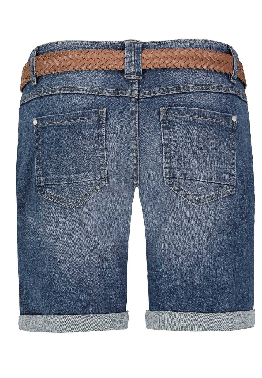 SUBLEVEL Denim Bermudas Mit Flechtgurtel Middle Blue Shorts