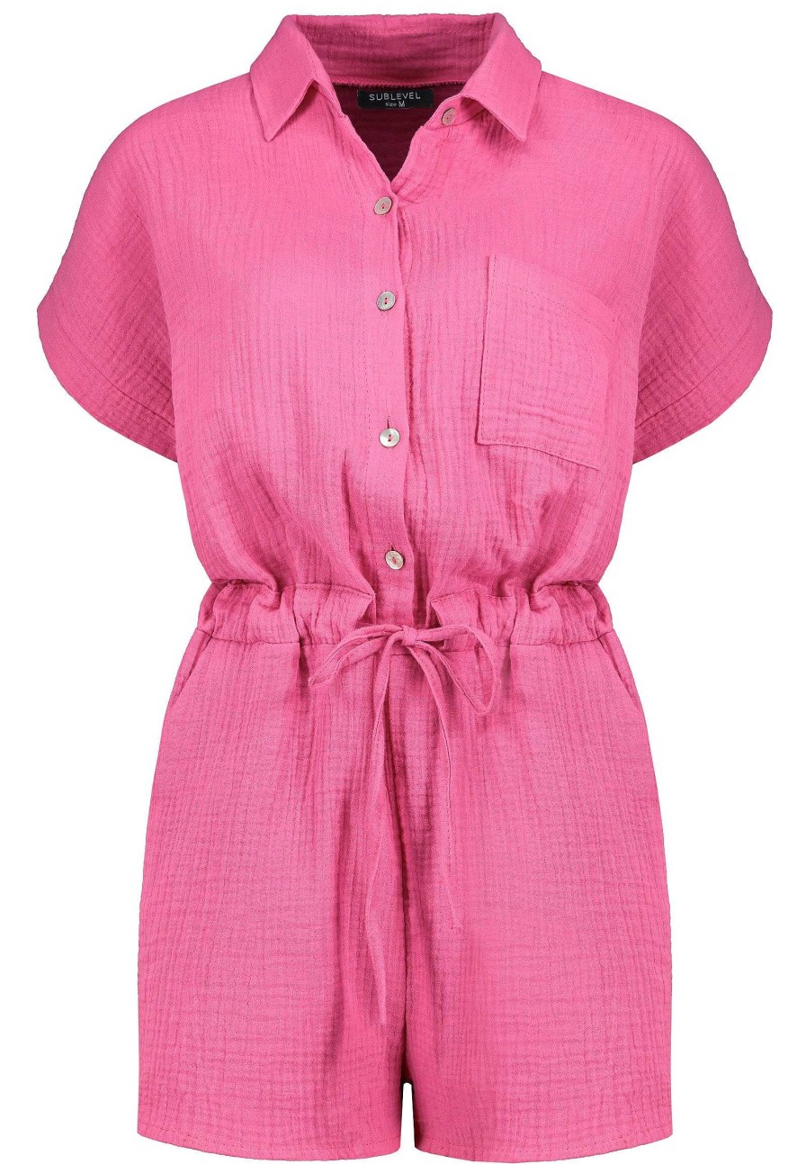 SUBLEVEL Kurzer Musselin Jumpsuit Pink Kleider