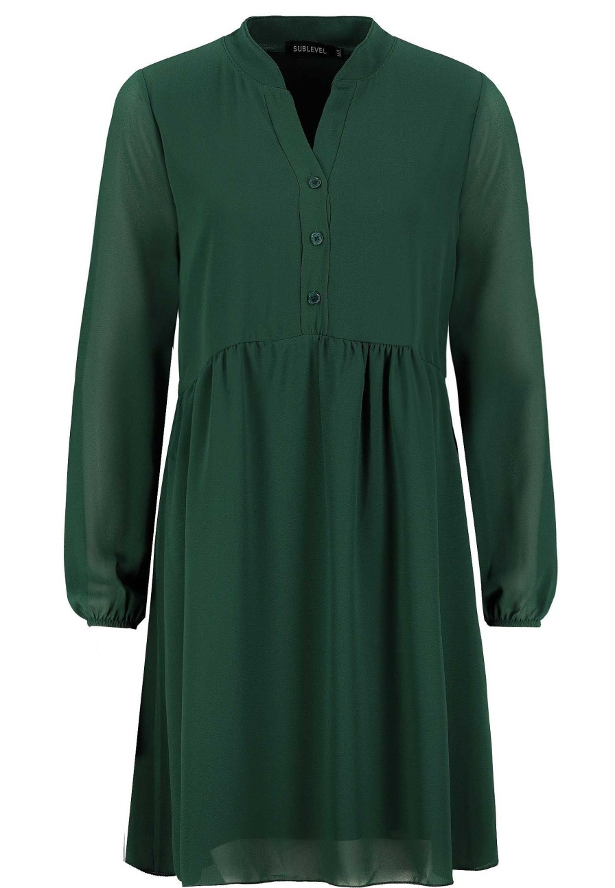 SUBLEVEL Chiffonkleid Dark Green Beliebt