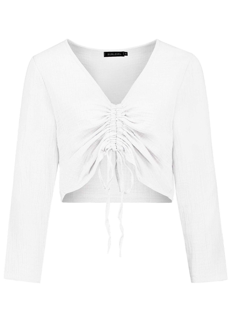 SUBLEVEL Musselin Bluse Cropped White Beliebt